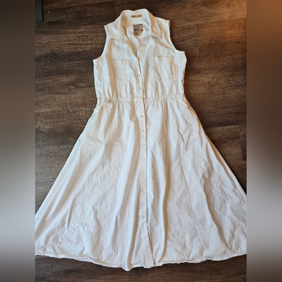 Vintage AMI White Midi Denim Fit and Flare Collared Sleeveless Full Button Dress - Picture 1 of 7
